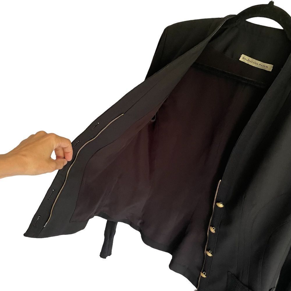 BALENCIAGA Paris Tailored Button Front Blazer Jacket Wool Silk Black 38 - Picture 5 of 10